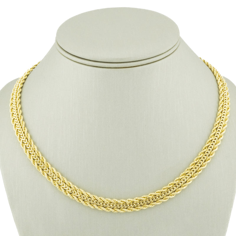 8mm Wide Franco and Rope Fashion Chain Necklace 17" in 18K Yellow Gold - 145.6 Grams