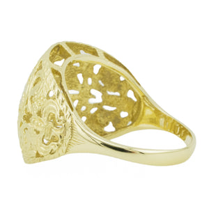 Gold Flower & Ferns Openwork Filigree Dome Statement Ring in 14K Yellow Gold - Size 8