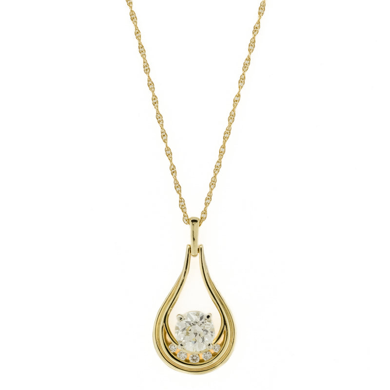 1.03ctw European Cut Diamond and Diamond Accented Pendant on 18" Necklace in 14K Yellow Gold