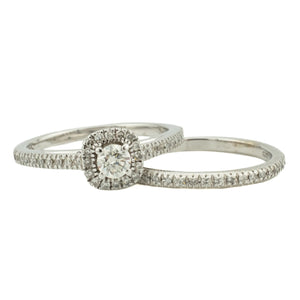 0.18 Round Diamond w/ 0.29ctw Diamond Accented Bridal Wedding Set in 14K White Gold - Size 5.25