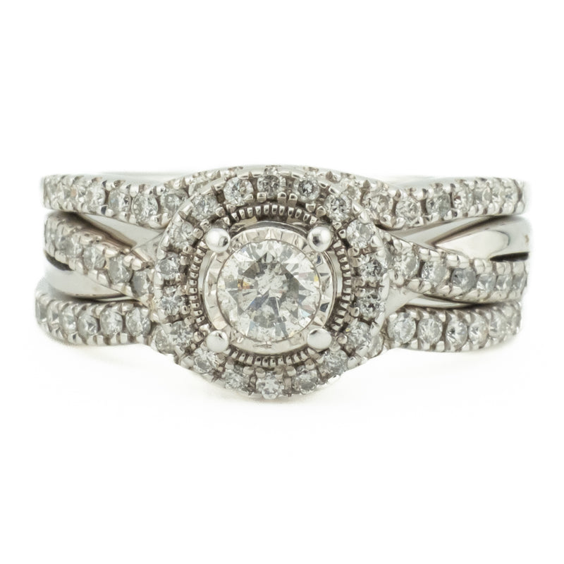 0.25ctw Round Diamond H/I1 & Accented Bridal Wedding Set in 14K White Gold - Size 7.25