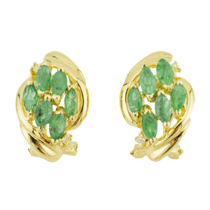 0.85ctw Marquise Emerald Cluster Gemstone Earrings in 14K Yellow Gold - 4.2 Grams