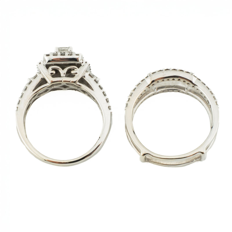 0.29ctw Princess Cut Diamond w/ 1.5ctw Diamond Accented Wedding Set in 14K White Gold - Size 6.5