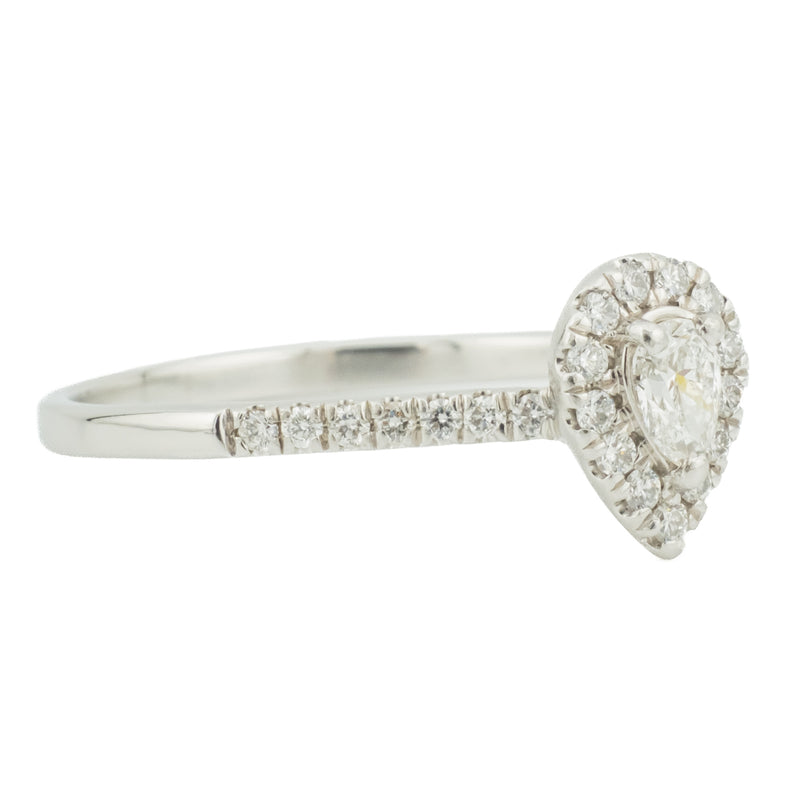 0.33ct Pear Diamond w/ Halo & Side Accents Engagement Ring in 950 Platinum - Size 12.75