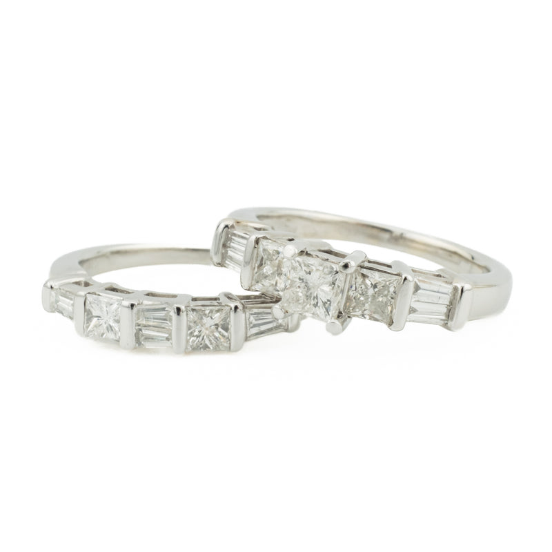 0.30ctw Princess Cut Diamond w/ 1.44ctw Diamond Accented Wedding Set in 14K White Gold - Size 5.25