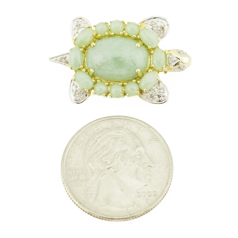 Natural Jade Gemstone with Diamond Accents Brooch Pin in 10K Two-Tone Gold