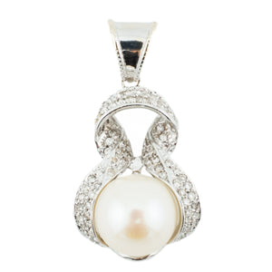 10.5mm Pearl with Diamond Accents Pendant in 18K White Gold - No Chain Included