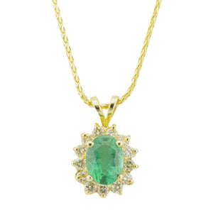 1.00ctw Oval Emerald & Diamond Accented Pendant on 17" Chain in 14K Yellow Gold