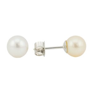 7mm Pearl Solitaire Earrings in 14K White Gold - 1.4 Grams