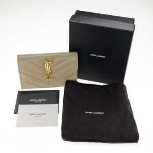 Yves Saint Laurent Cassandre Matelassé Small Envelope Wallet in Lambskin - Dusty Grey