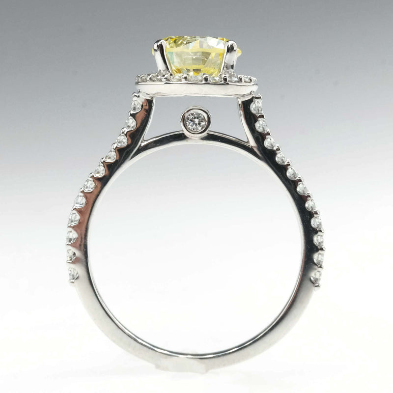 GIA 1.46ct Natural Yellow Diamond Halo Engagement Ring in 14K White Gold