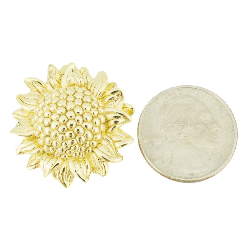 Gold Sunflower Hollow Brooch in 14K Yellow Gold - 3.6 Grams