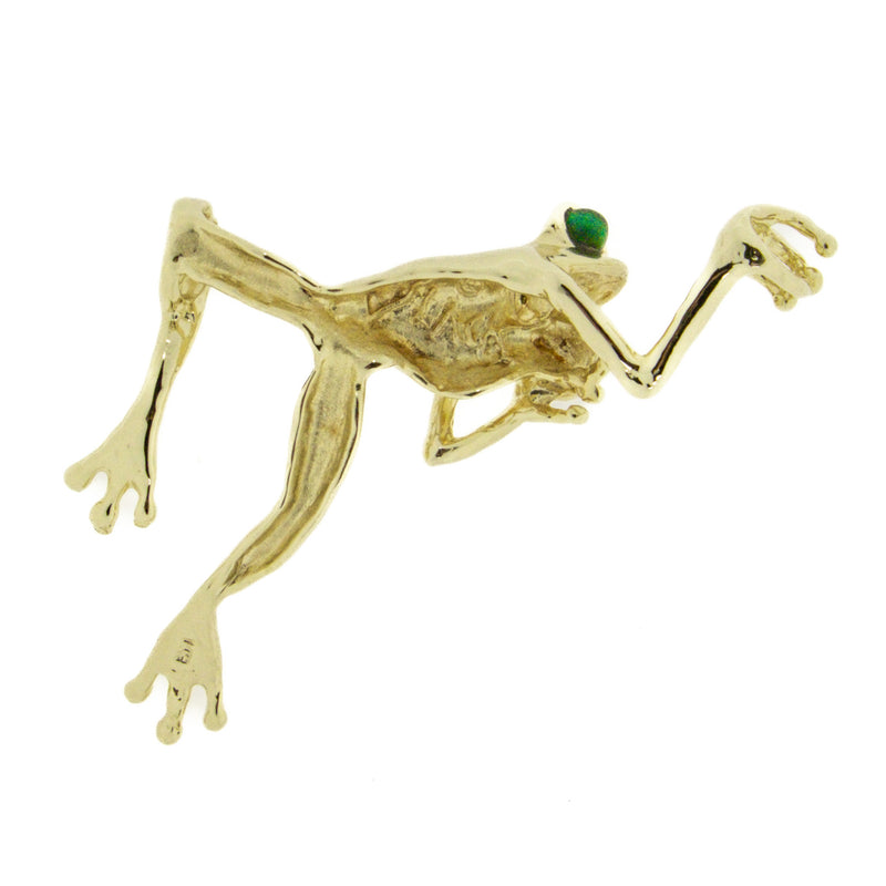 Malachite Cabochon Accented Frog Pendant in 14K Yellow Gold
