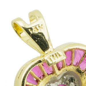 Ruby & Diamond Accented Heart Pendant in 14K Yellow Gold - No Chain Included