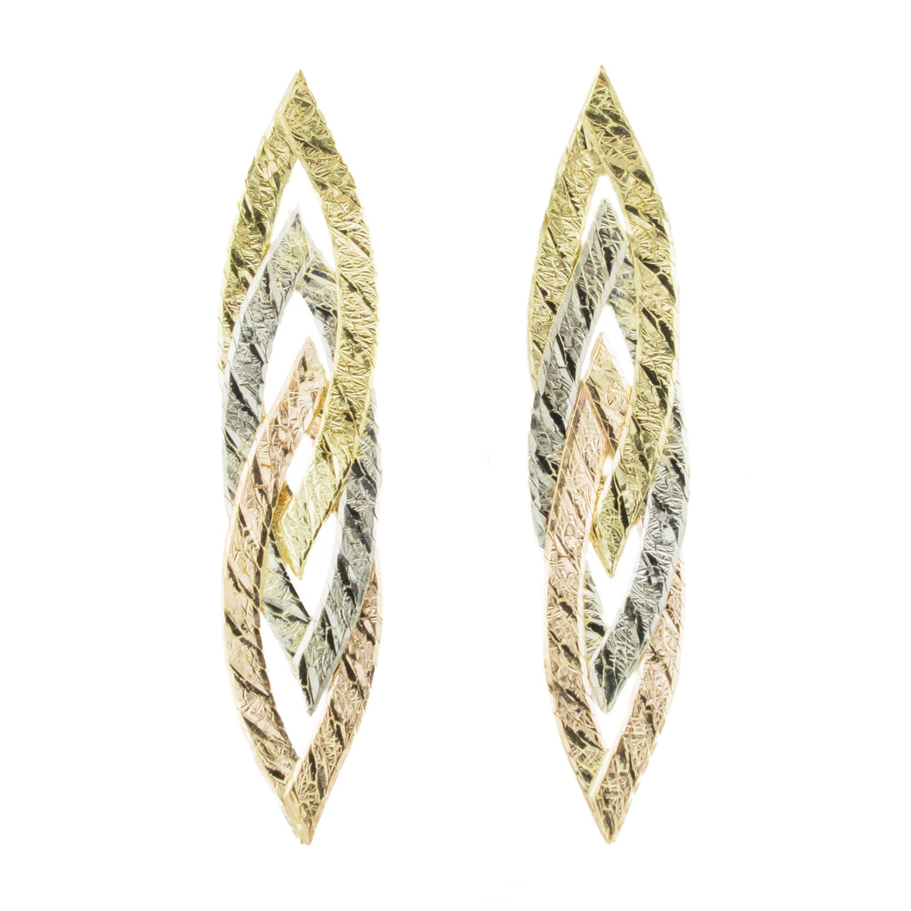 Diamond-Cut Teardrop Dangle Earrings in 14K Tri-Color Gold - 1.7 Grams