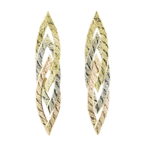 Diamond-Cut Teardrop Dangle Earrings in 14K Tri-Color Gold - 1.7 Grams