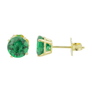 1.40ctw Round Lab Emerald Solitaire Gemstone Stud Earrings in 14K Yellow Gold