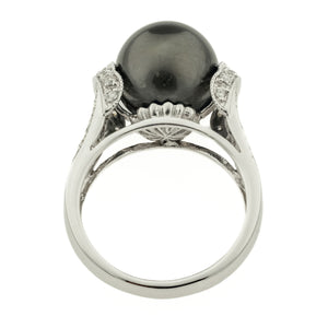 11.50mm Tahitian Black Pearl and Diamond Accents Ring in 14K White Gold