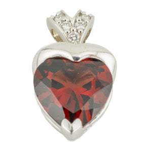 1.80ctw Heart Cut Garnet with Diamond Accents Pendant on 17" Chain in 14K White Gold