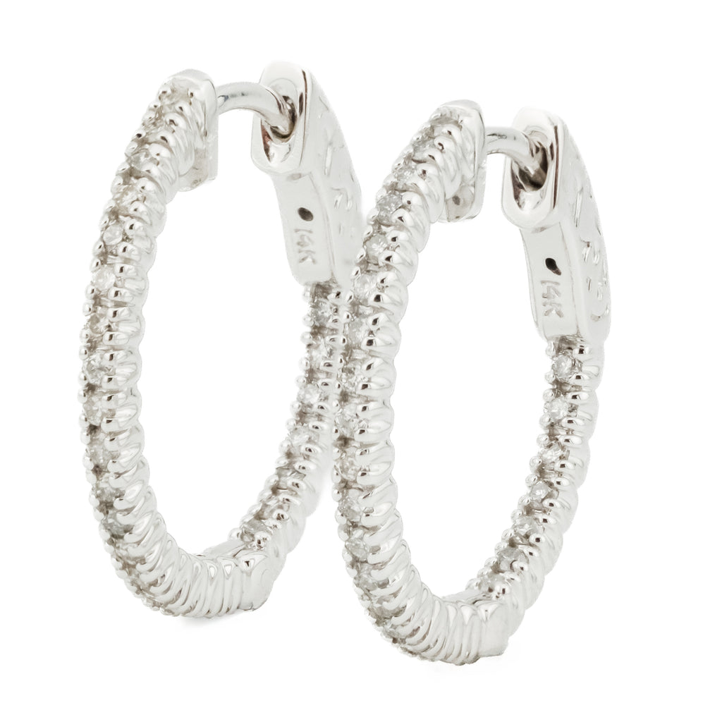 0.50ctw Diamond In and Out Hoop Earrings in 14K White Gold - 4.60 Grams
