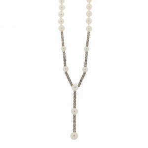 4.50mm Wide Round Pearl and Diamond 18" Necklace in 14K White Gold