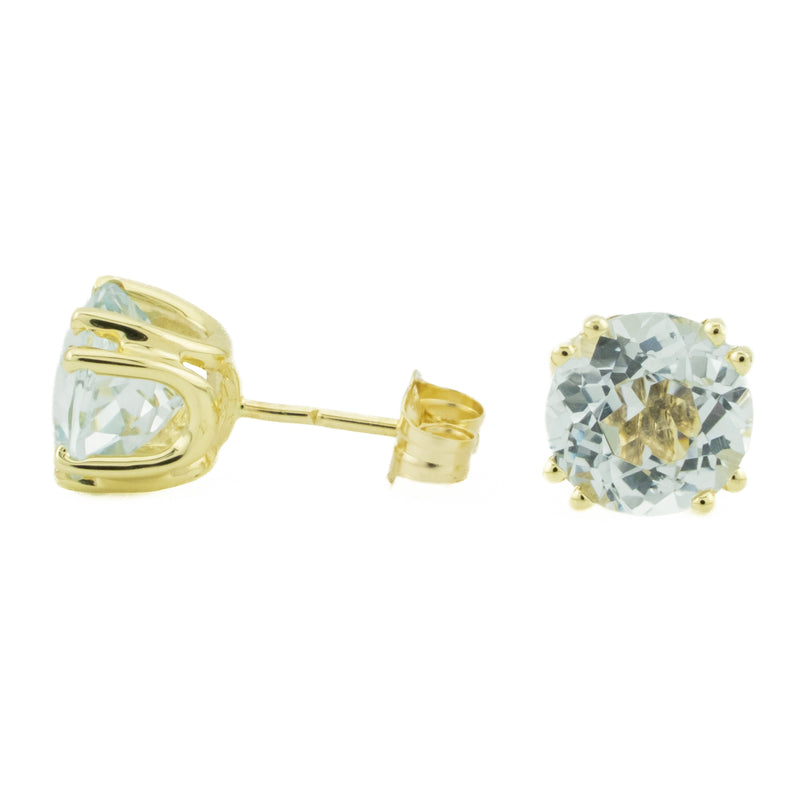 3.09ctw Aquamarine Solitaire Stud Earrings in 14K Yellow Gold