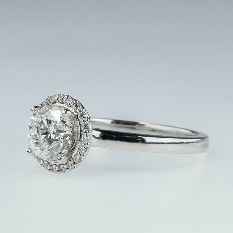 14K White Gold GIA 1.01ct Round Diamond SI2/H Halo Engagement Ring Size 6.75