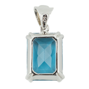 17.56ct Emerald Cut Blue Topaz Pendant in 18K White Gold on 18" Cable Chain in 14K White Gold