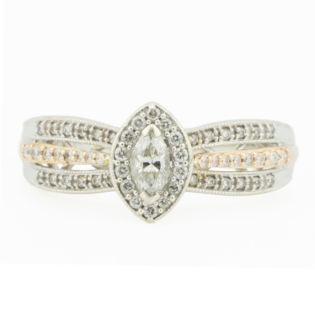 0.20ctw Marquise Diamond & Accented Engagement Ring in 10K Two-Tone Gold - Size 10