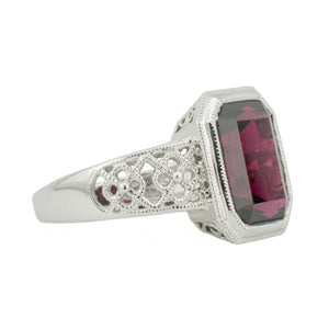 4.80ct Solitaire Emerald Cut Garnet Gemstone Ring in 14K White Gold - Size 5.75