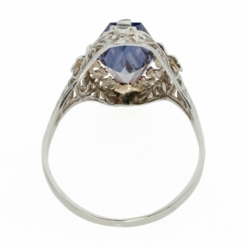 Vintage Purple Sapphire Solitaire Gemstone Ring in 14K White Gold