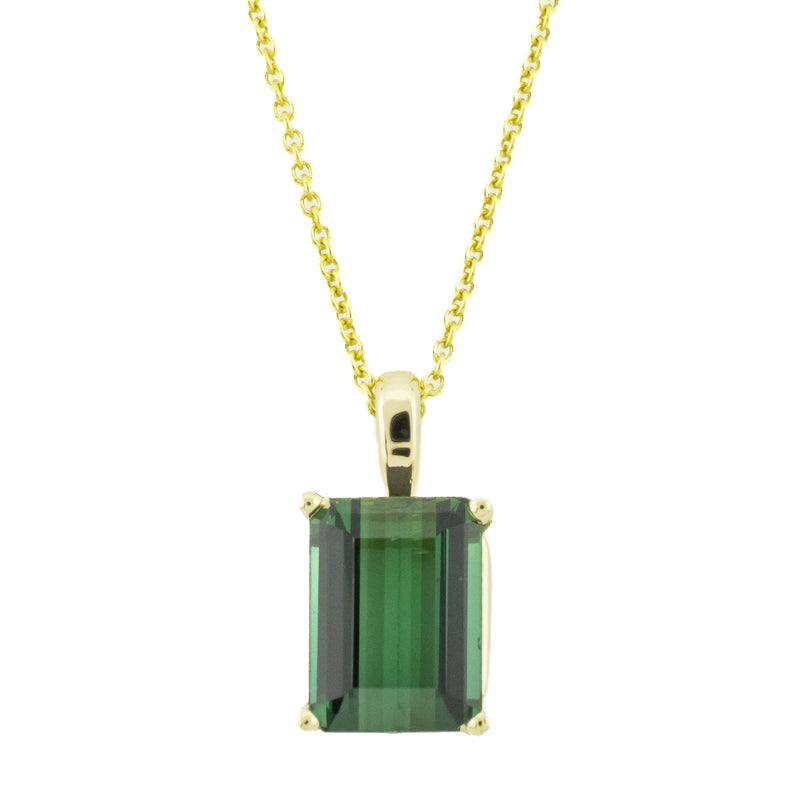 3.28ctw Emerald Cut Tourmaline Solitaire Gemstone Pendant in 14K Yellow Gold
