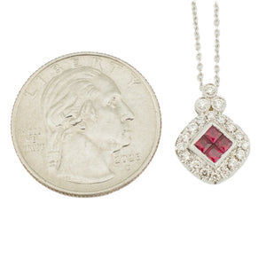 0.25ctw Princes Cut Ruby Accents & Diamond Accents Pendant on 18" Chain in 14K White Gold