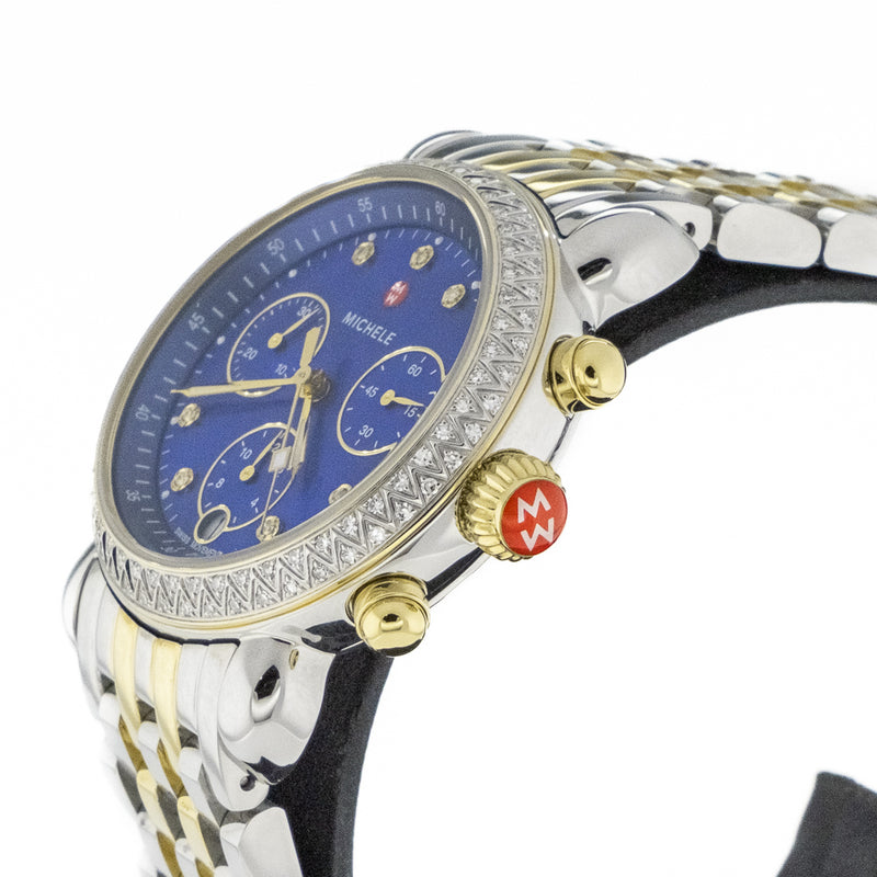 Michele CSX Chronograph Quartz Diamond Blue Mother of Pearl Dial Ladies Watch