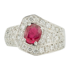 0.97ct Oval Ruby & Diamond Accented Ring in 18K White Gold - Size 6.25