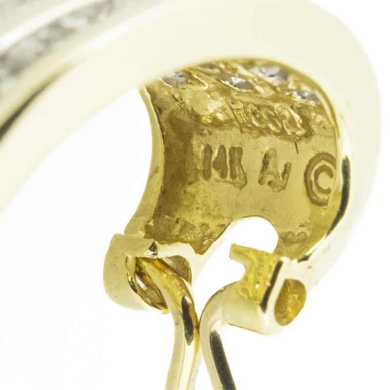 1.00ctw Round Diamond Accented Omega Back Earrings in 14K Yellow Gold