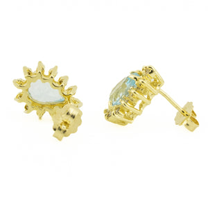 Blue Topaz and Diamond Drop Stud Earrings in 14K Yellow Gold