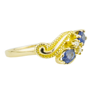 0.34ctw Sapphire and Pearl Accented Ring in 10K Yellow Gold - Size 6.25