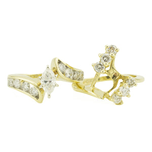 0.33ctw Marquise Diamond and Round Accented Diamond Wedding Set in 14K Yellow Gold - Size 4.25