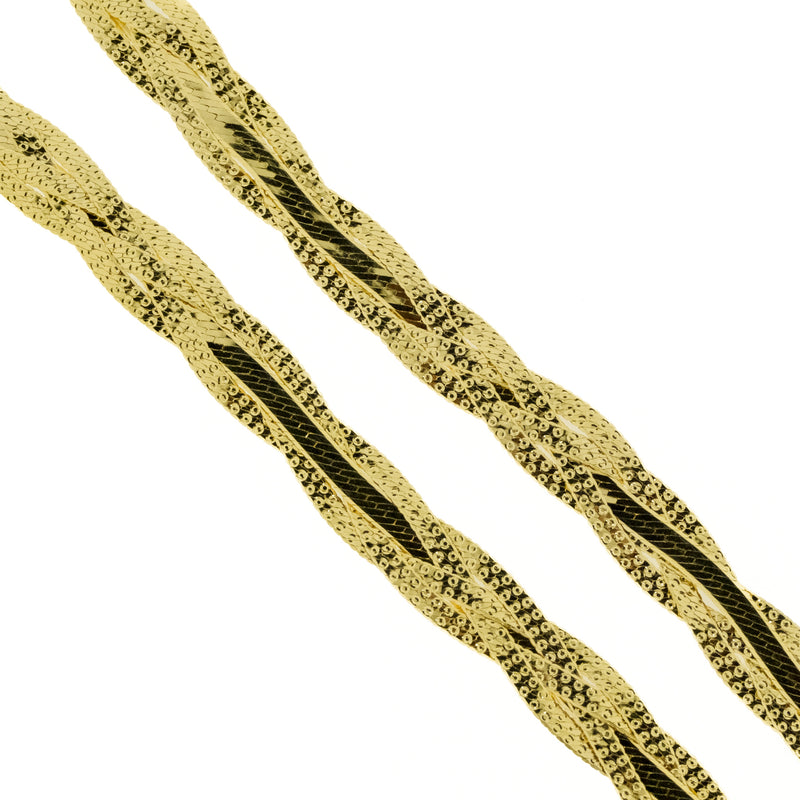 7mm Wide Braided Herringbone 20" Chain in 14K Yellow Gold