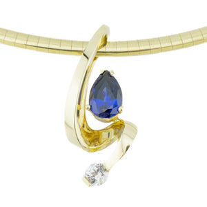 1.30ctw Pear Lab Sapphire and Accented Gemstone Pendant in 14K Yellow Gold