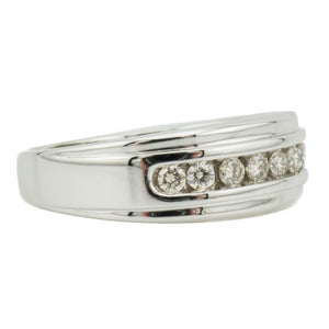 0.50ctw Gent's Round Brilliant Diamond Accented Wedding Band in 14K White Gold - Size 11.5