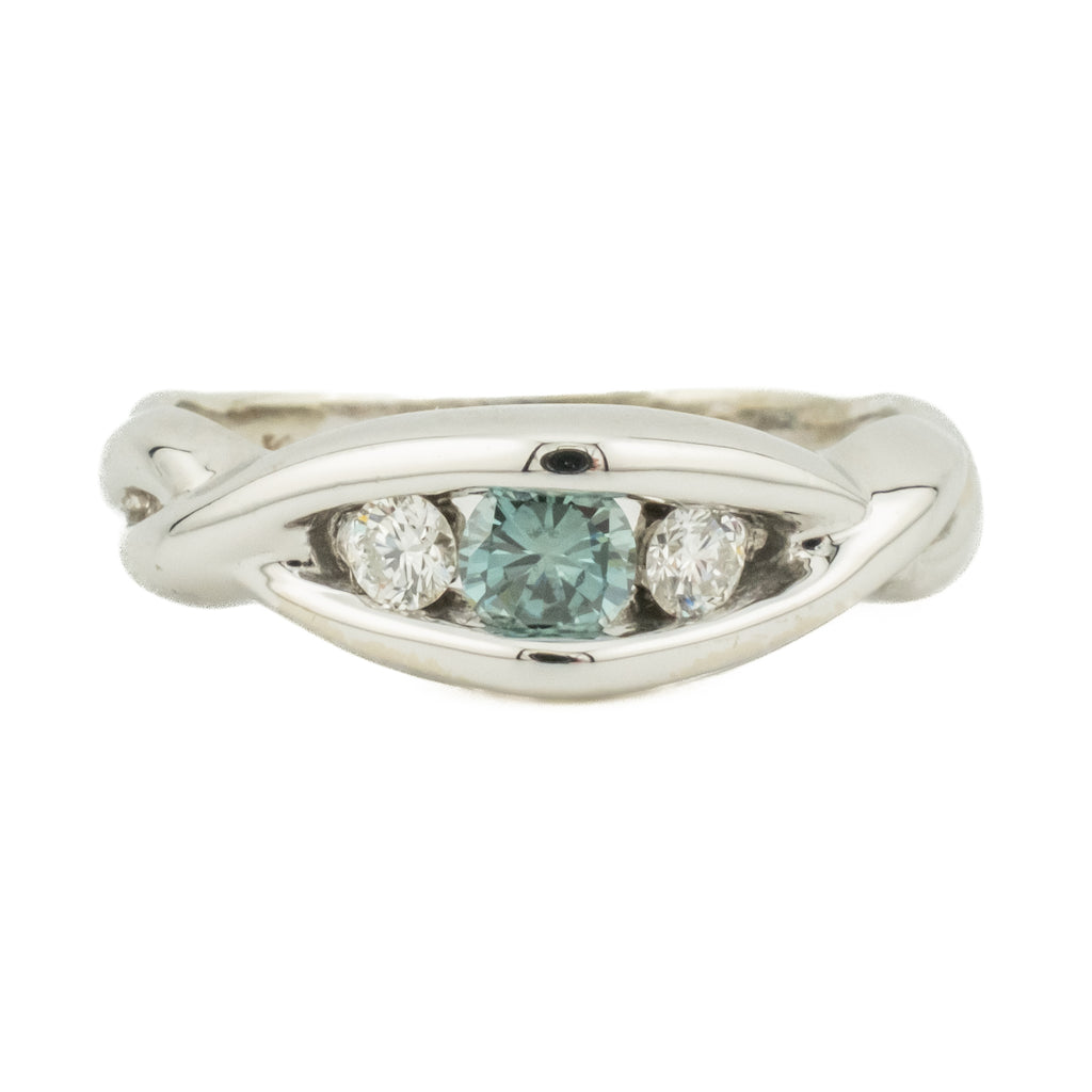 0.32ctw Blue Diamond and Colorless Diamond Accented Fashion Ring in 14K White Gold - Size 5