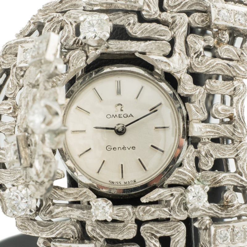 Vintage Omega Genève Diamond Accented Ladies Watch in 14K White Gold