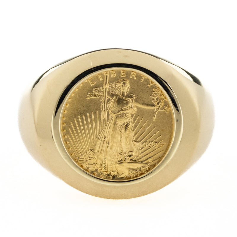 1/10oz Fine Gold American Eagle Coin Ring in 14K Yellow Gold -Size 13