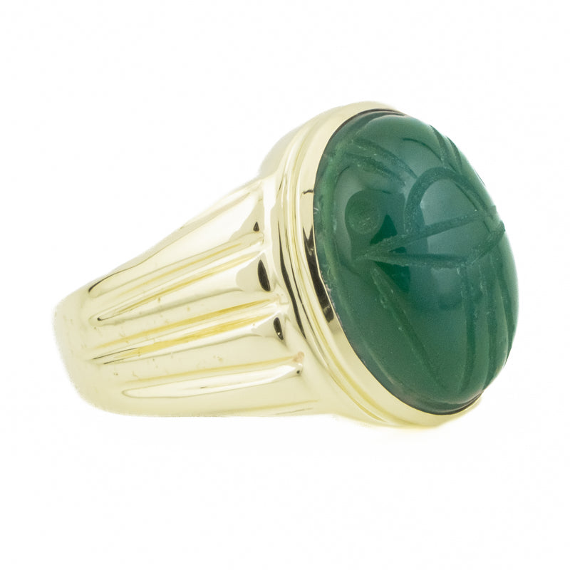 Jade Scarab Solitaire Ring in 10K Yellow Gold - Size 6.75