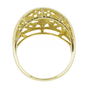 Gold Flower & Ferns Openwork Filigree Dome Statement Ring in 14K Yellow Gold - Size 8
