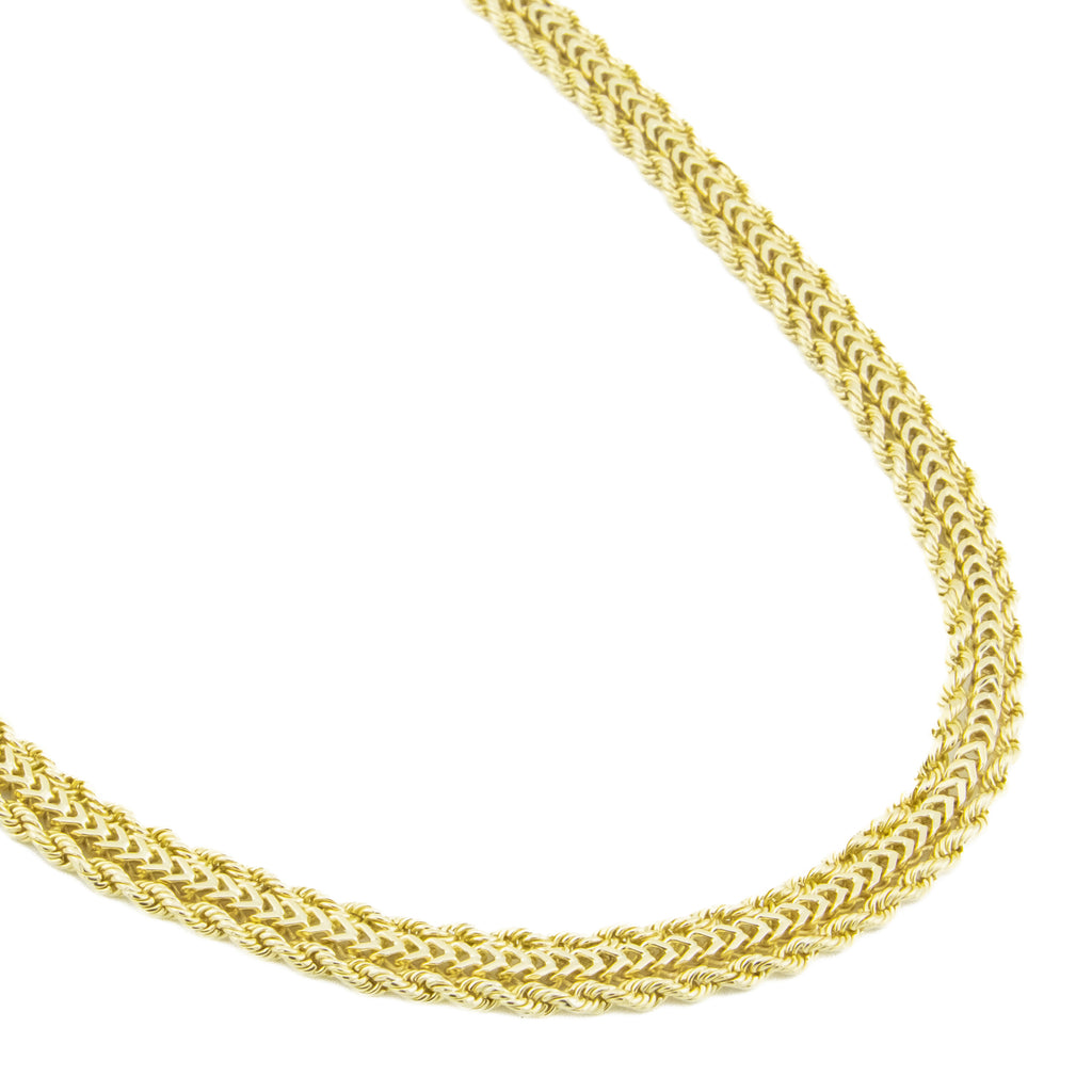 8mm Wide Franco and Rope Fashion Chain Necklace 17" in 18K Yellow Gold - 145.6 Grams