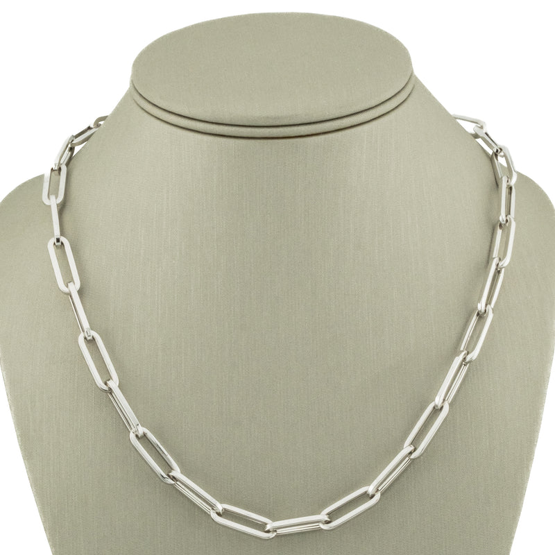 6mm Wide Paperclip Link 18" Chain Necklace in 14K White Gold