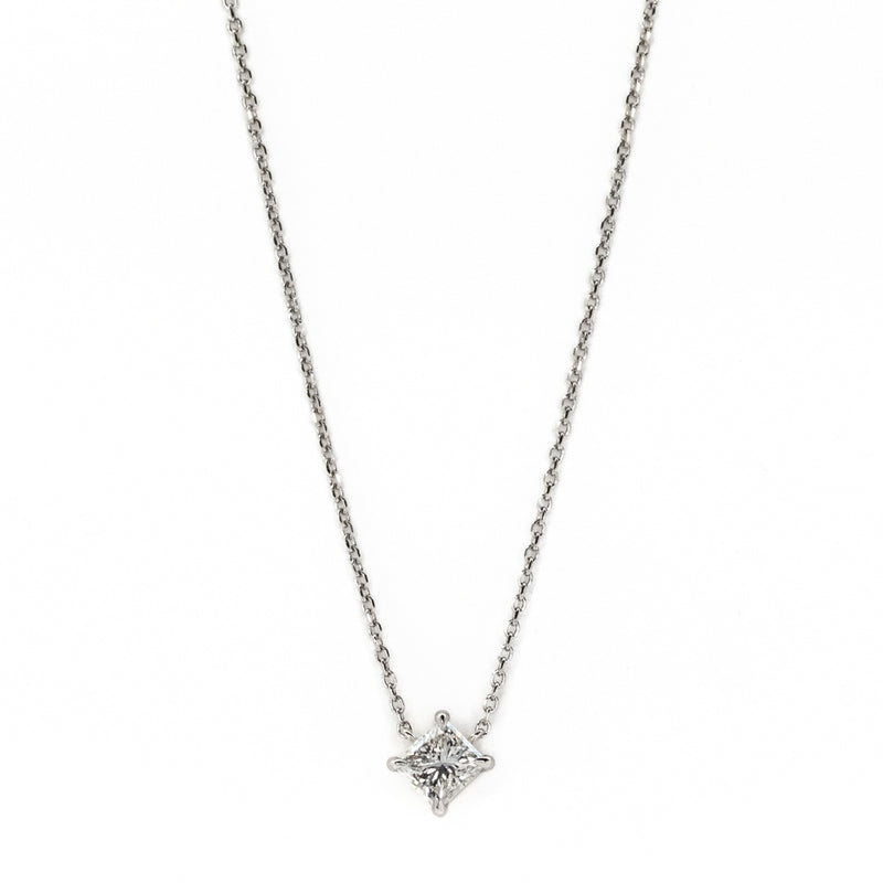 0.71ct Princess Cut Diamond Solitaire 16" Necklace in 14K White Gold